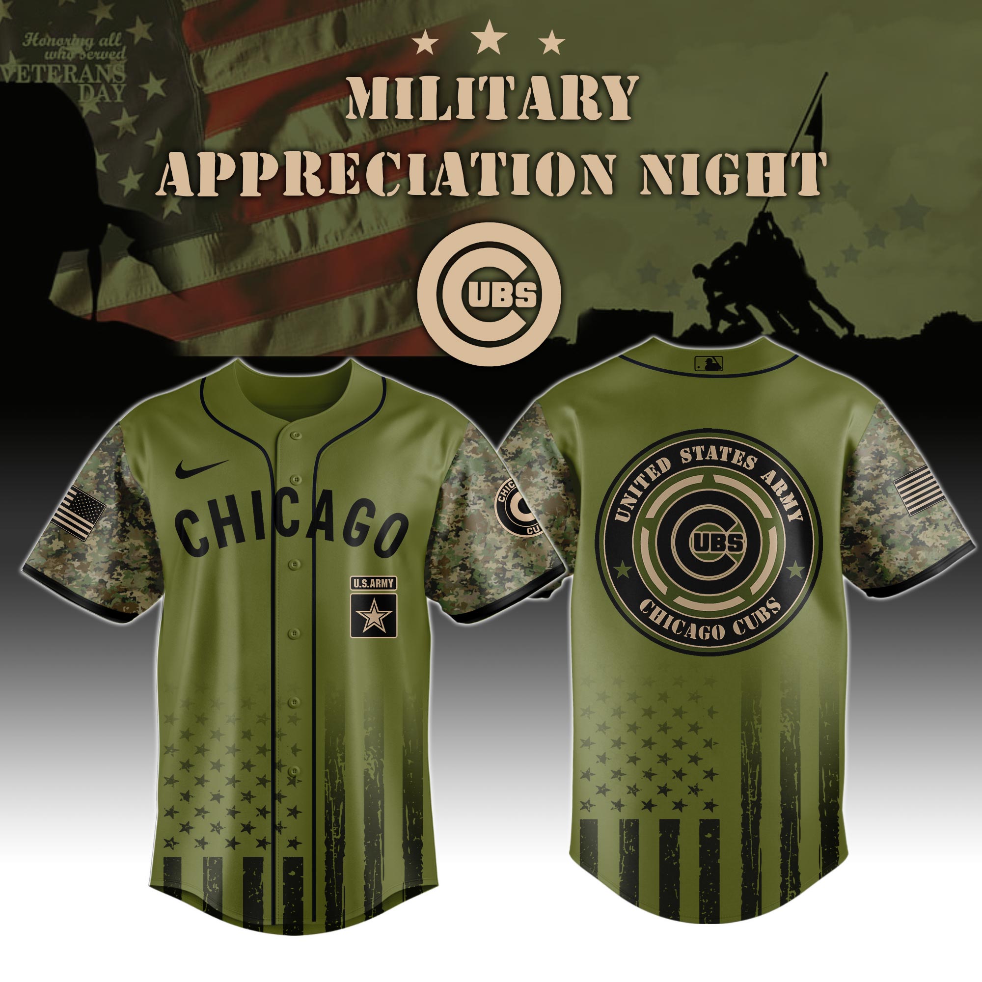 Chicago Cubs Army Military Appreciation Night Jersey 