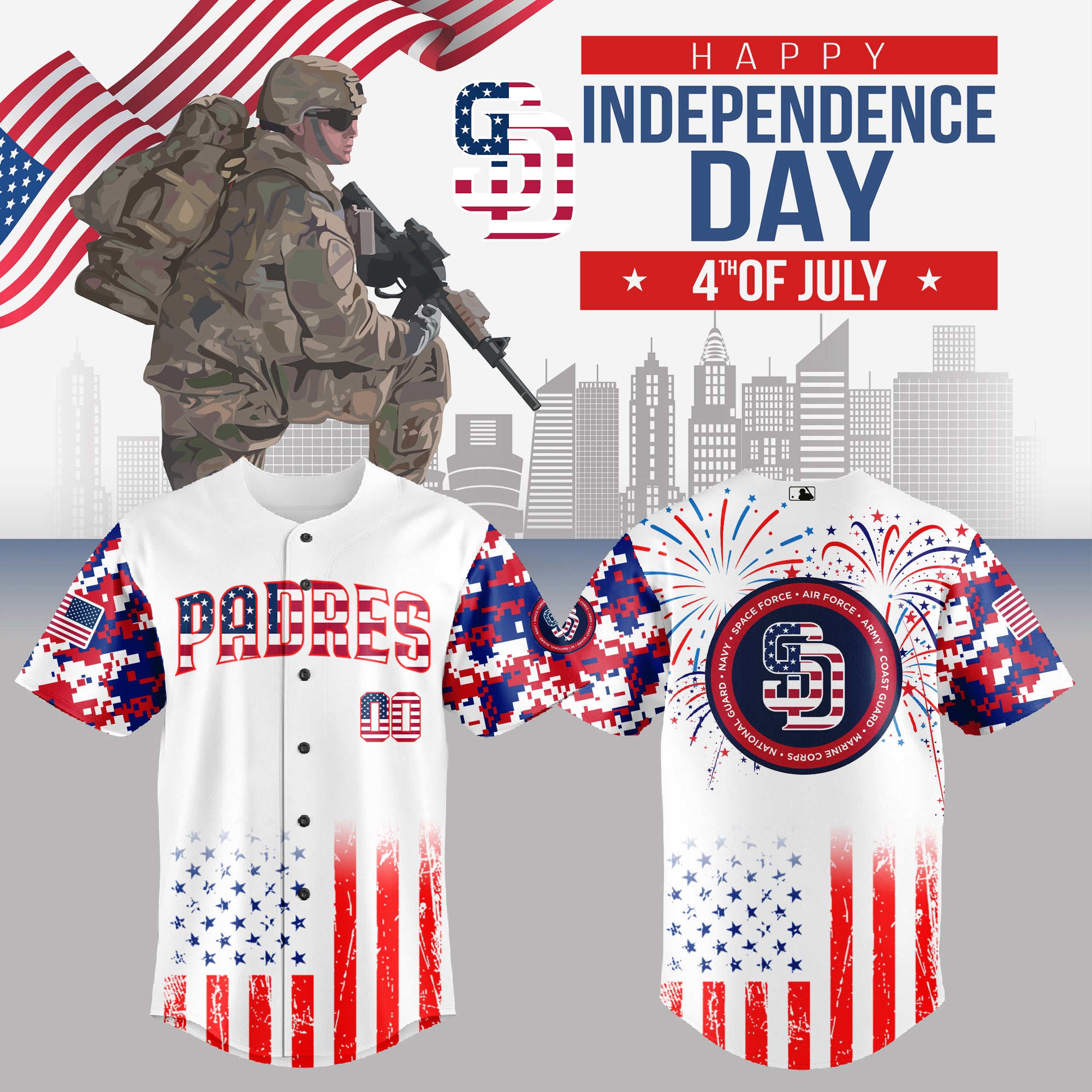 San Diego Padres MLB The 4th Of July Military Jersey 