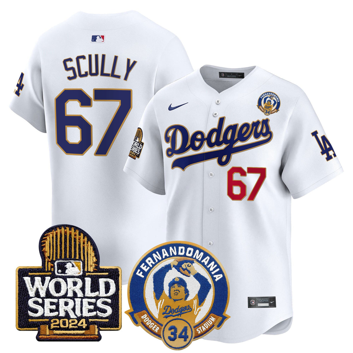 Men's Dodgers Fernando Valenzuela & 2024 World Series Patch Vapor Premier Limited Jersey - All Stitched