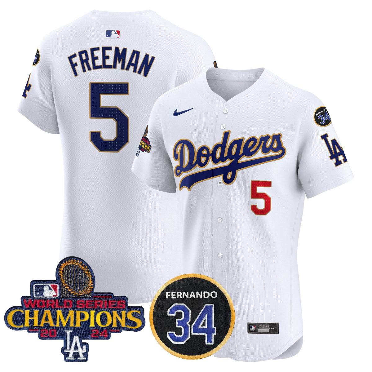 Men's Dodgers 2024 World Series Champions Gold Trim Vapor Premier Elite Jersey V2 - All Stitched