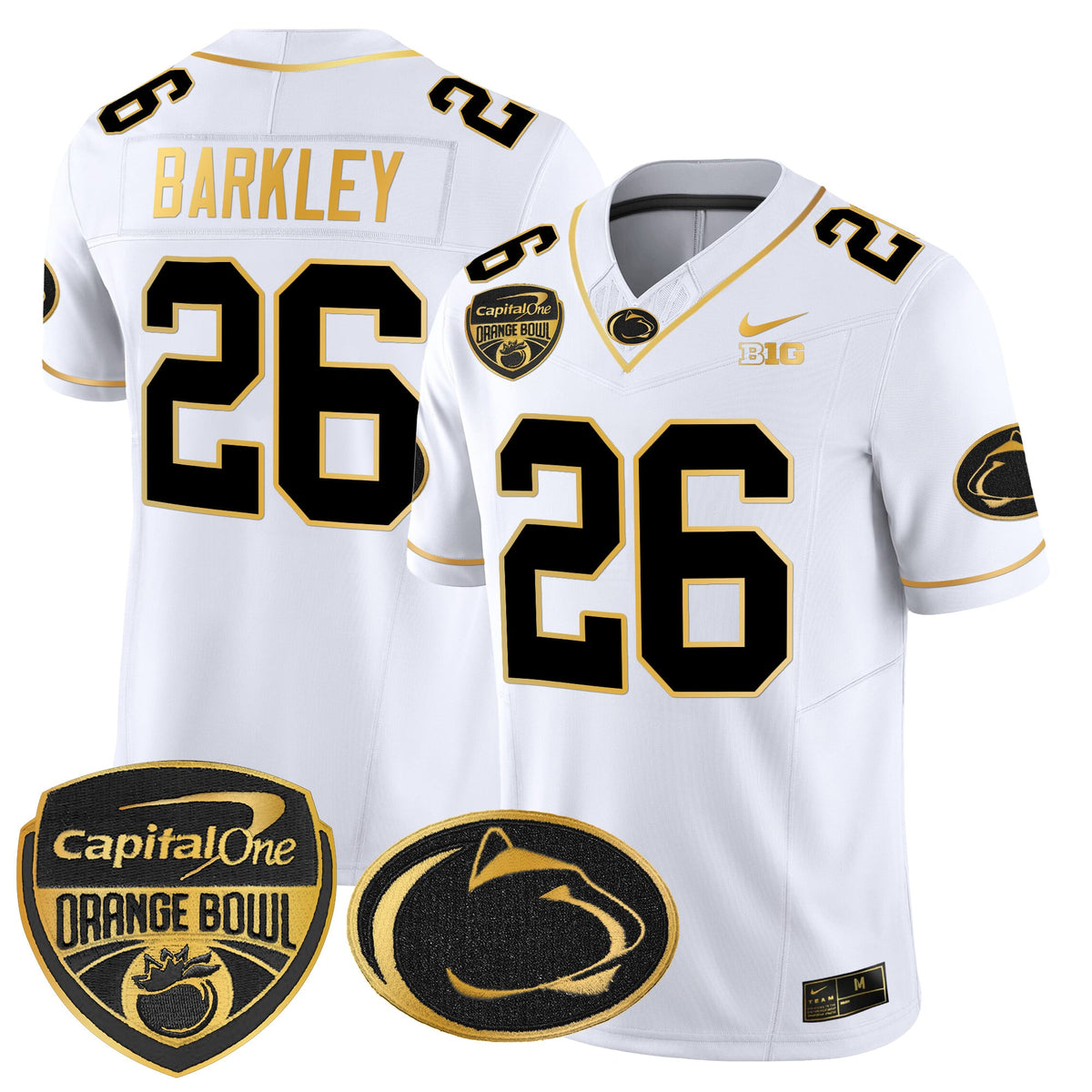 Men's Penn State Nittany Lions Orange Bowl Patch Gold Vapor Limited Jersey V2 - All Stitched