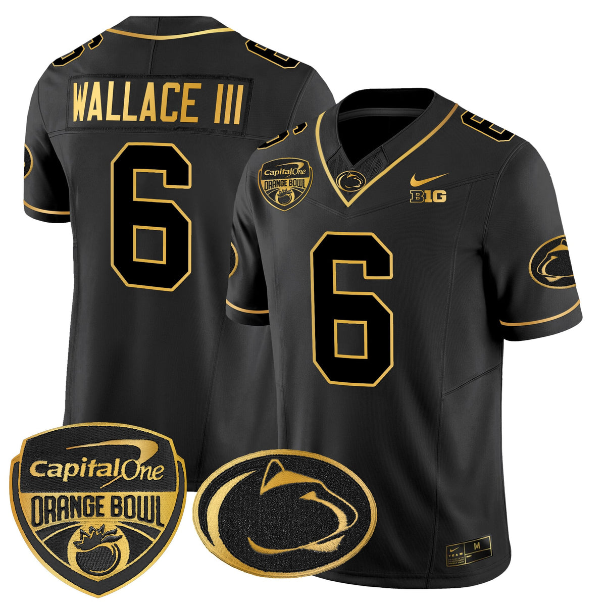 Men's Penn State Nittany Lions Orange Bowl Patch Gold Vapor Limited Jersey V2 - All Stitched