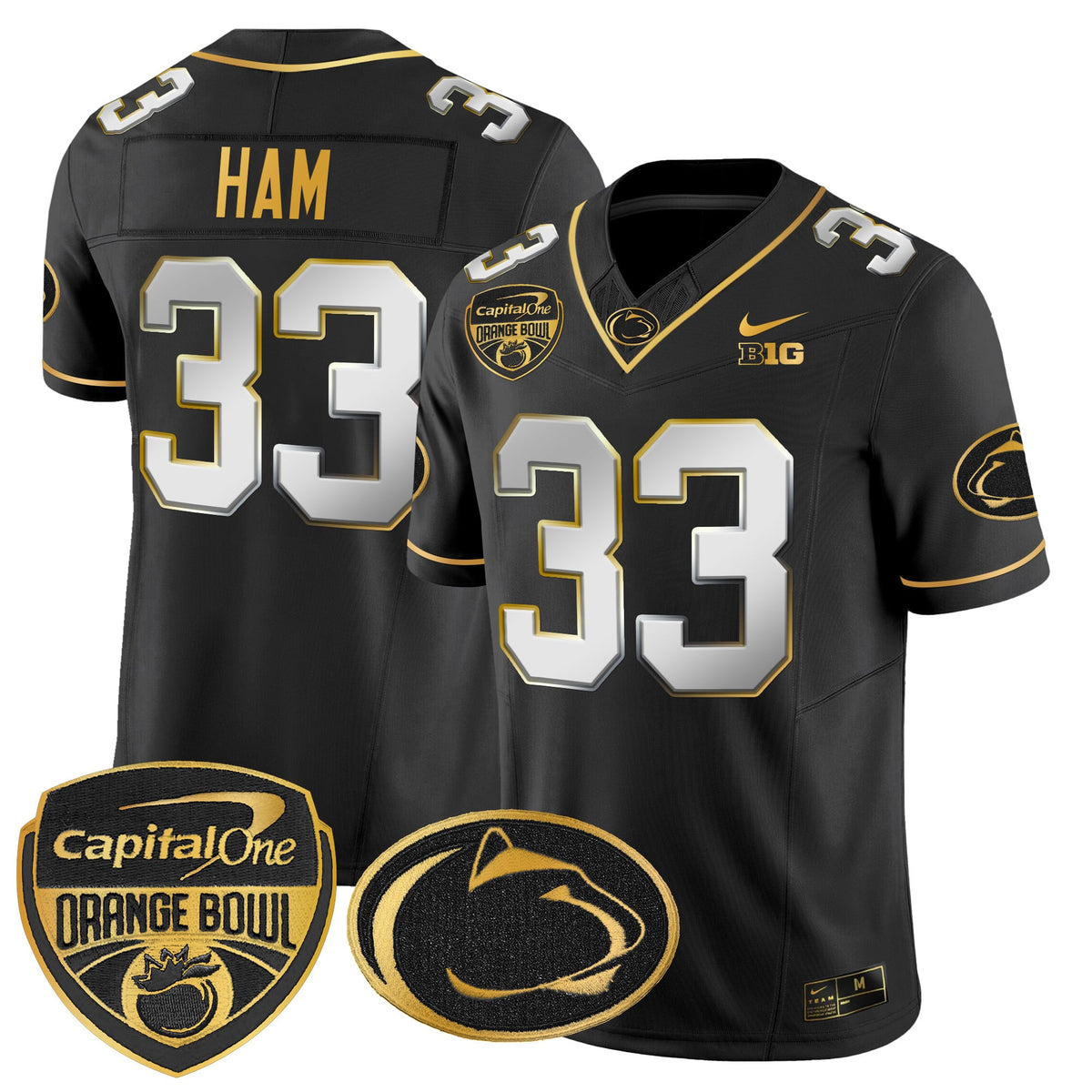 Men's Penn State Nittany Lions Orange Bowl Patch Gold Vapor Limited Jersey V2 - All Stitched