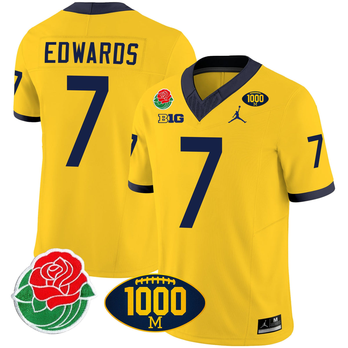 Men's Michigan Wolverines Rose Bowl & 1000 Wins Patch Vapor Jersey - All Stitched