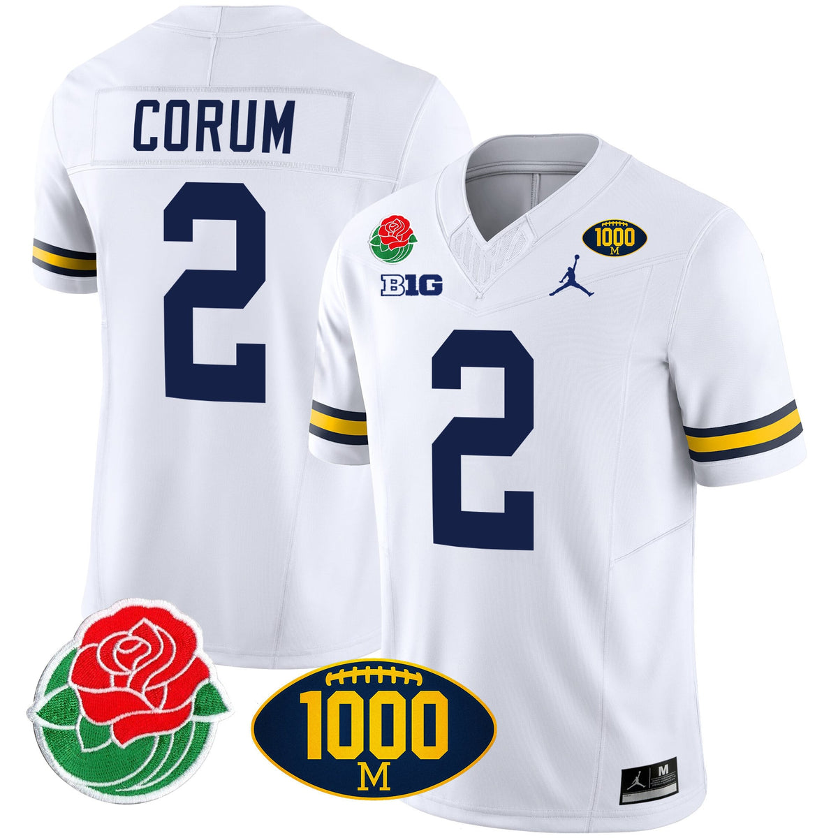 Men's Michigan Wolverines Rose Bowl & 1000 Wins Patch Vapor Jersey - All Stitched