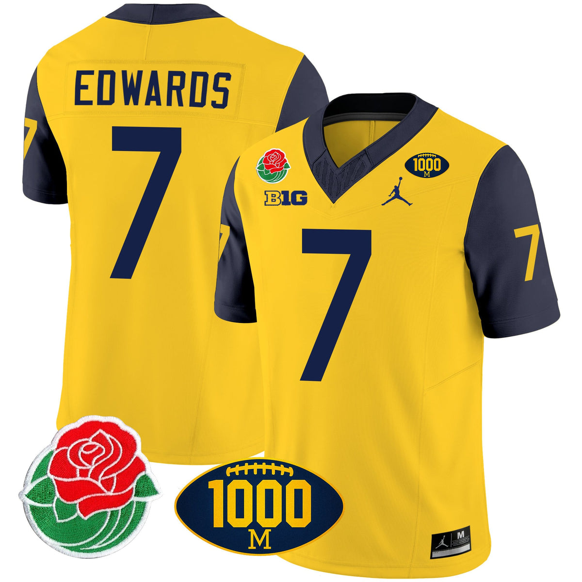 Men's Michigan Wolverines Rose Bowl & 1000 Wins Patch Vapor Jersey - All Stitched
