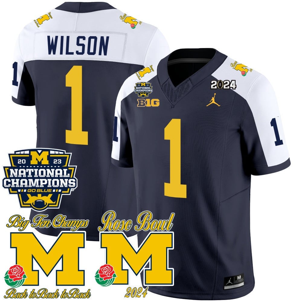 Men's Michigan Wolverines 2023 National Champions & Rose Bowl Patch Vapor Jersey - All Stitched