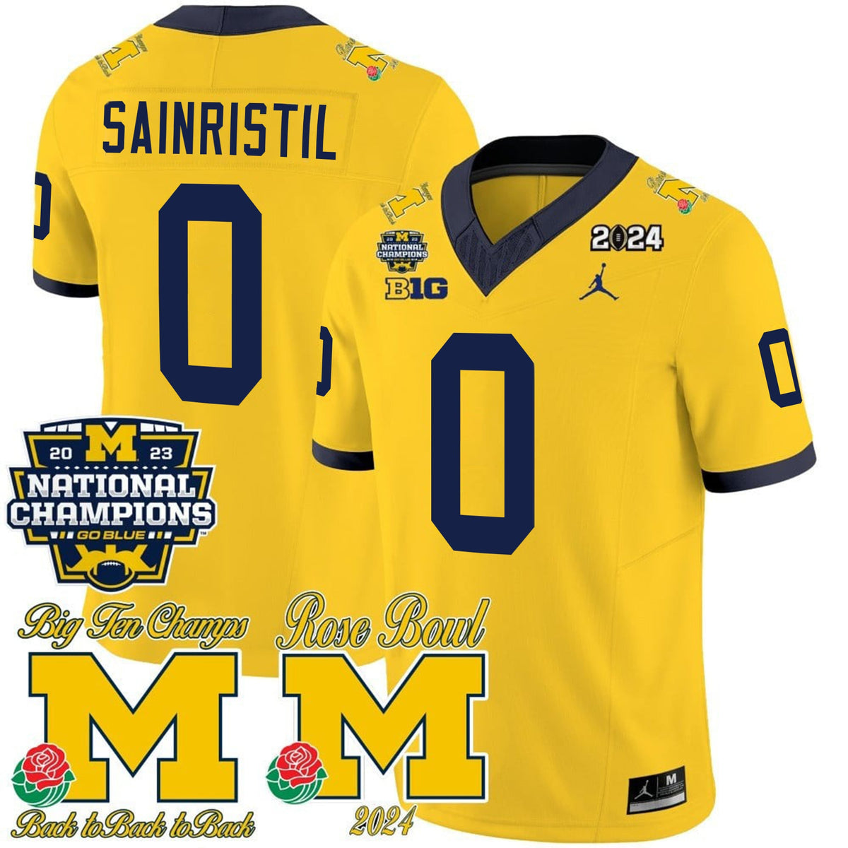 Men's Michigan Wolverines 2023 National Champions & Rose Bowl Patch Vapor Jersey - All Stitched