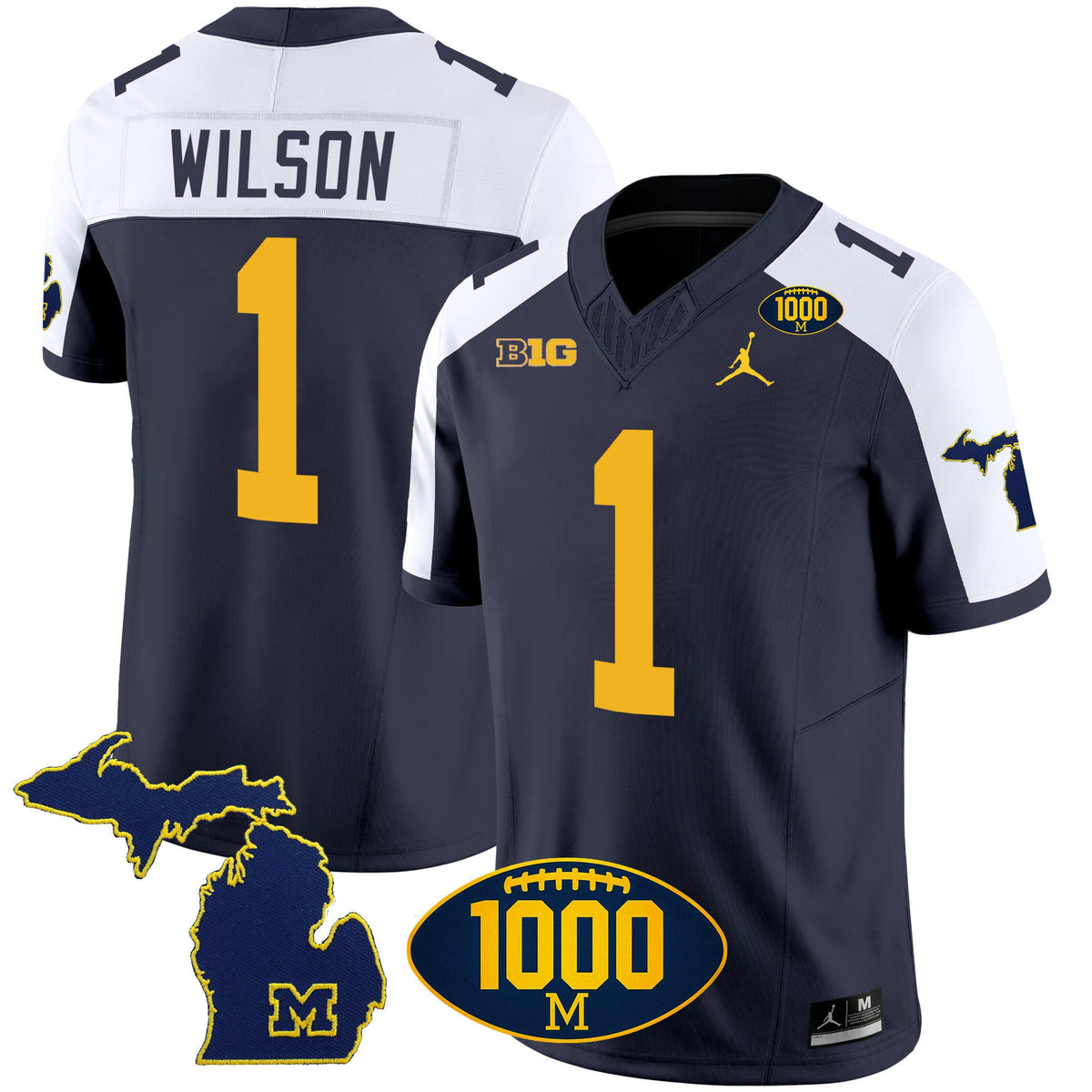 Men's Michigan Wolverines 1000 Wins Patch Vapor Jersey V3 - All Stitched