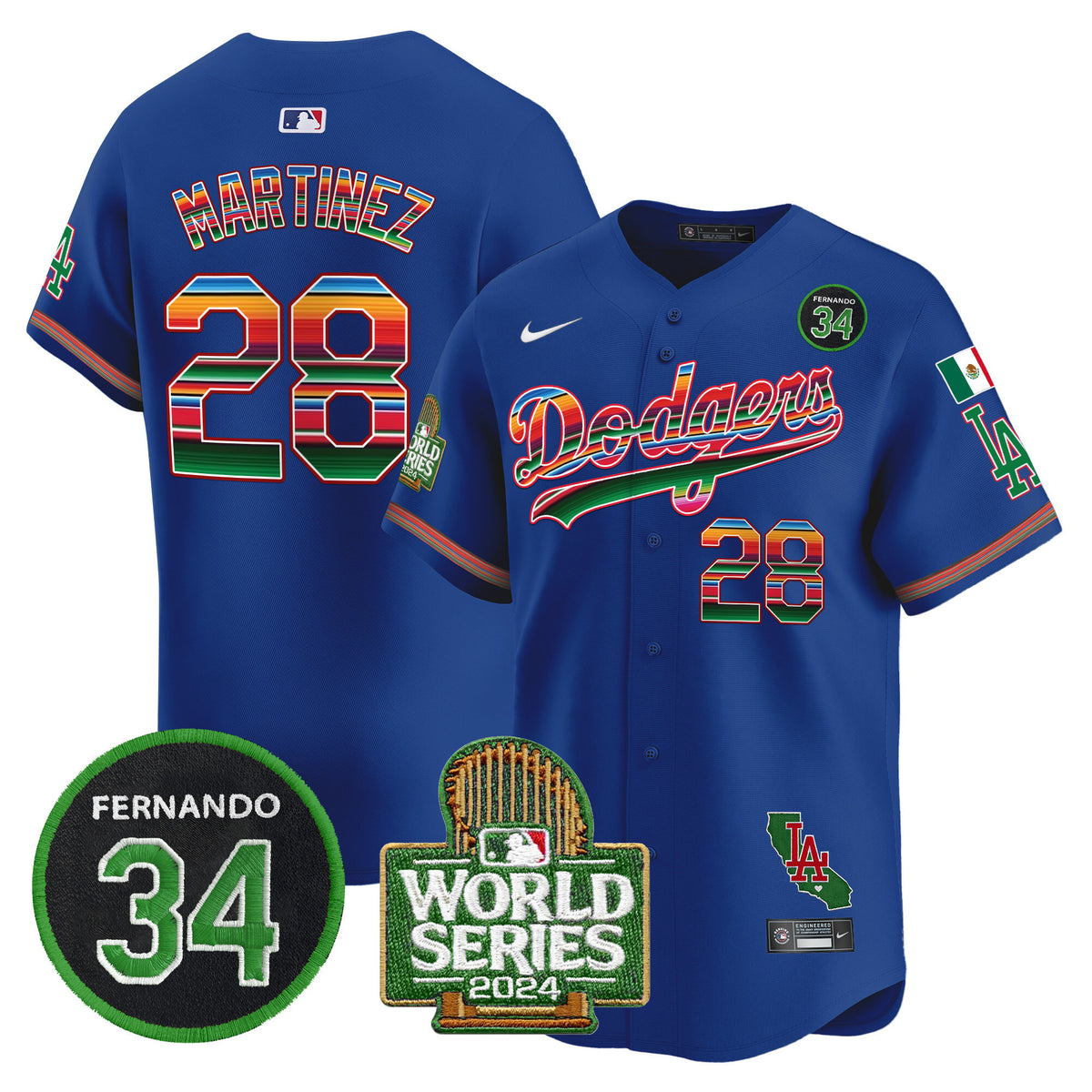 Men's Dodgers Mexico Fernando Memorial & 2024 World Series Patch Vapor Premier Limited Jersey - All Stitched