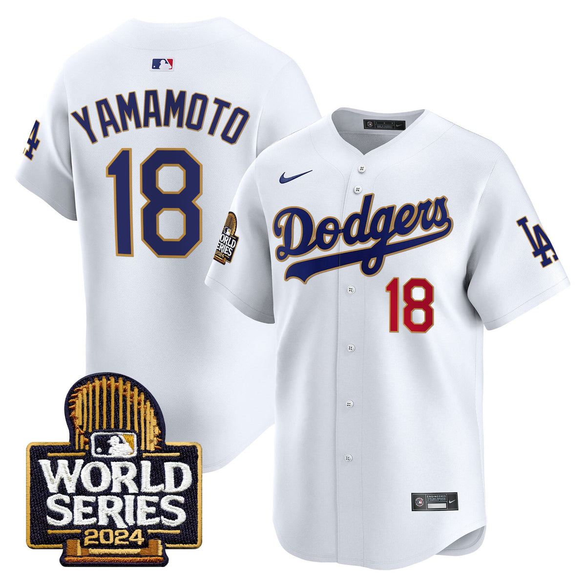 Men's Dodgers 2024 World Series Gold Trim Vapor Premier Limited Jersey - All Stitched