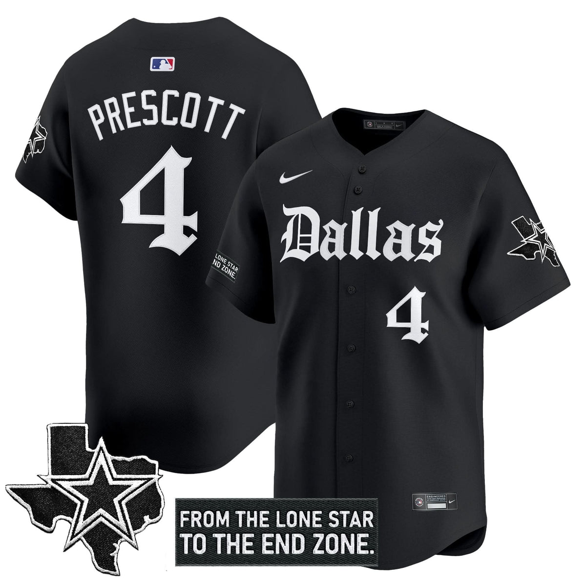 Dallas Cowboys 'Gothic Lone Star Edition' Vapor Baseball Jersey - All Stitched